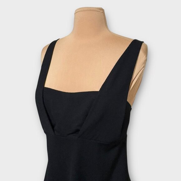 Vintage La Perla LBD 46 L Midi Cocktail Dress Sheath Black Square Neck Classy - Picture 2 of 8